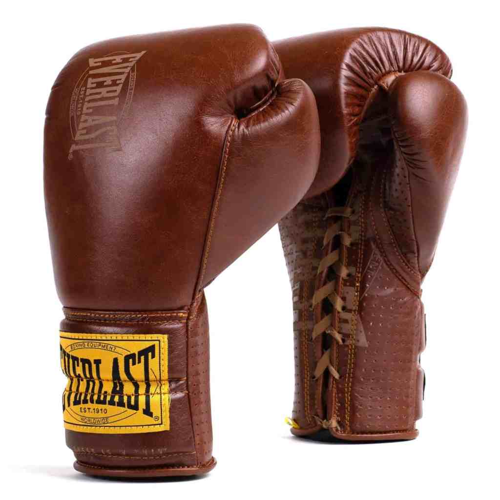 Gants de boxe Everlast à lacets marron vintage pour sparring professionnel