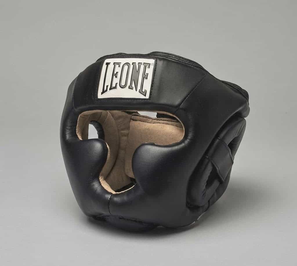 Casque de boxe intégral Leone noir cuir protection enfant