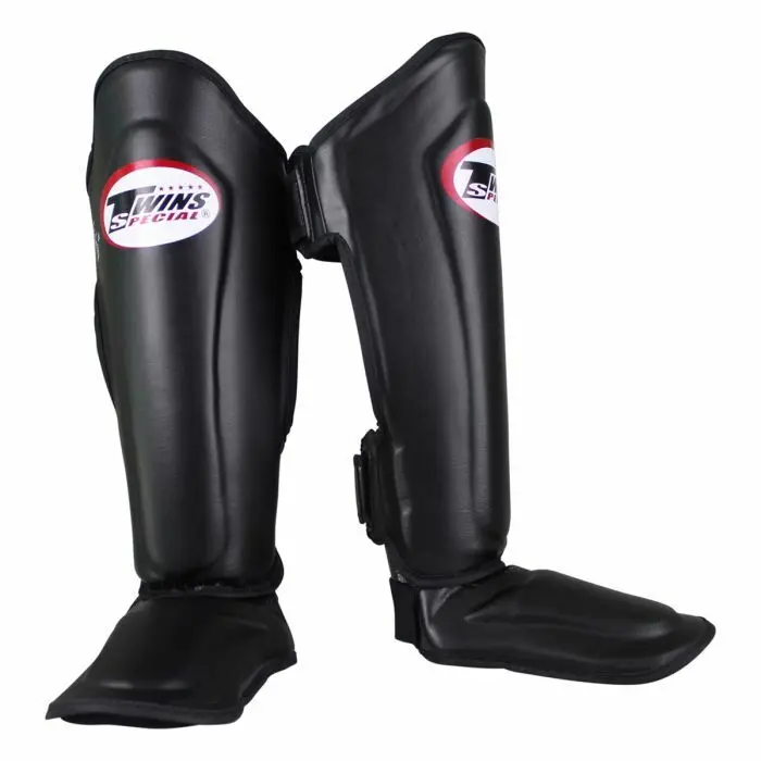 Protège-tibia Twins SGL7 vue de face — arête centrale renforcée et cou-de-pied Skintex