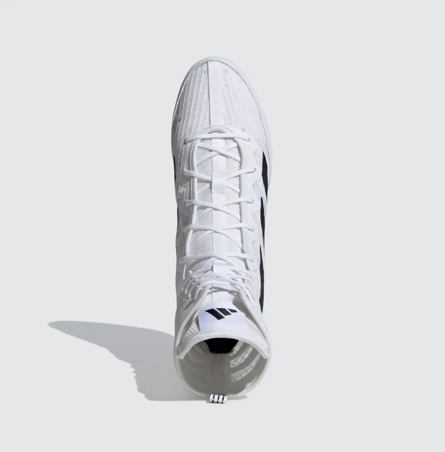 Adidas Box Hog 4 blanche vue dessus — structure mesh ripstop chaussure de boxe adidas