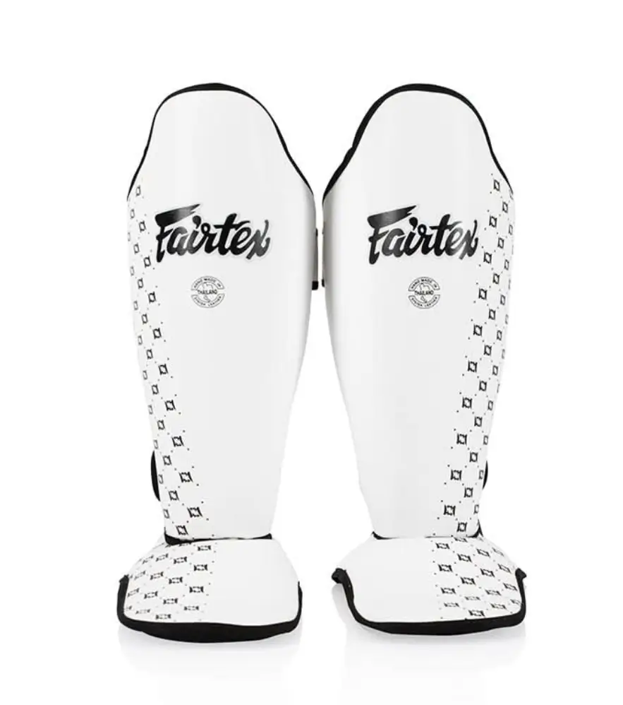 Fairtex SP5 blanc paire protège tibia Muay Thai cuir véritable haute qualité