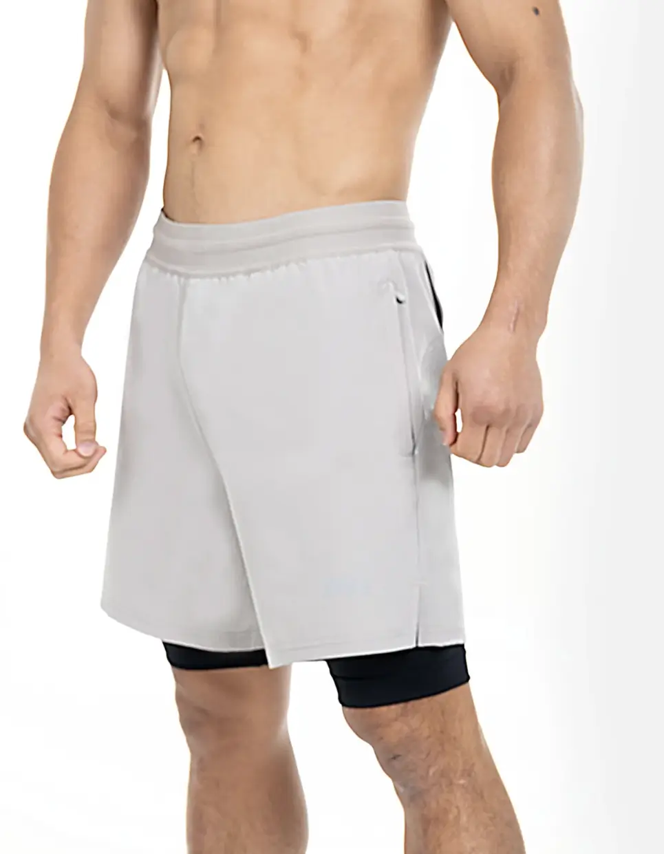 Short 2-en-1 ONE Championship gris homme — short training MMA bicolore avec compression