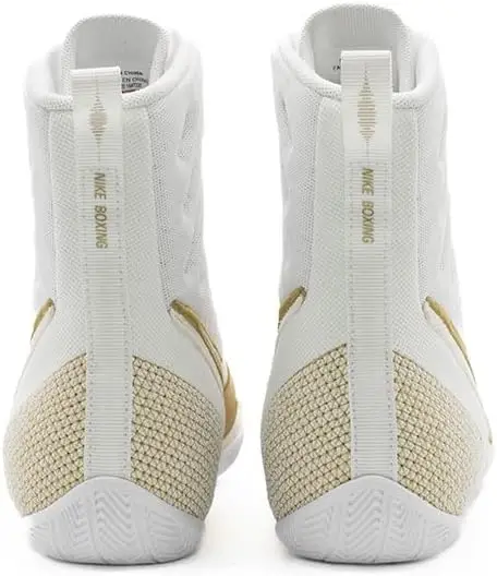 Nike Machomai vue arrière blanc or chaussure boxe