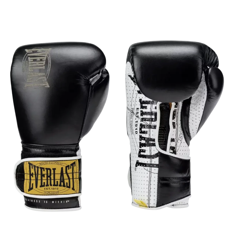 Paire de gants de boxe Everlast 1910 Classic noirs avec logo blanc – vue de face