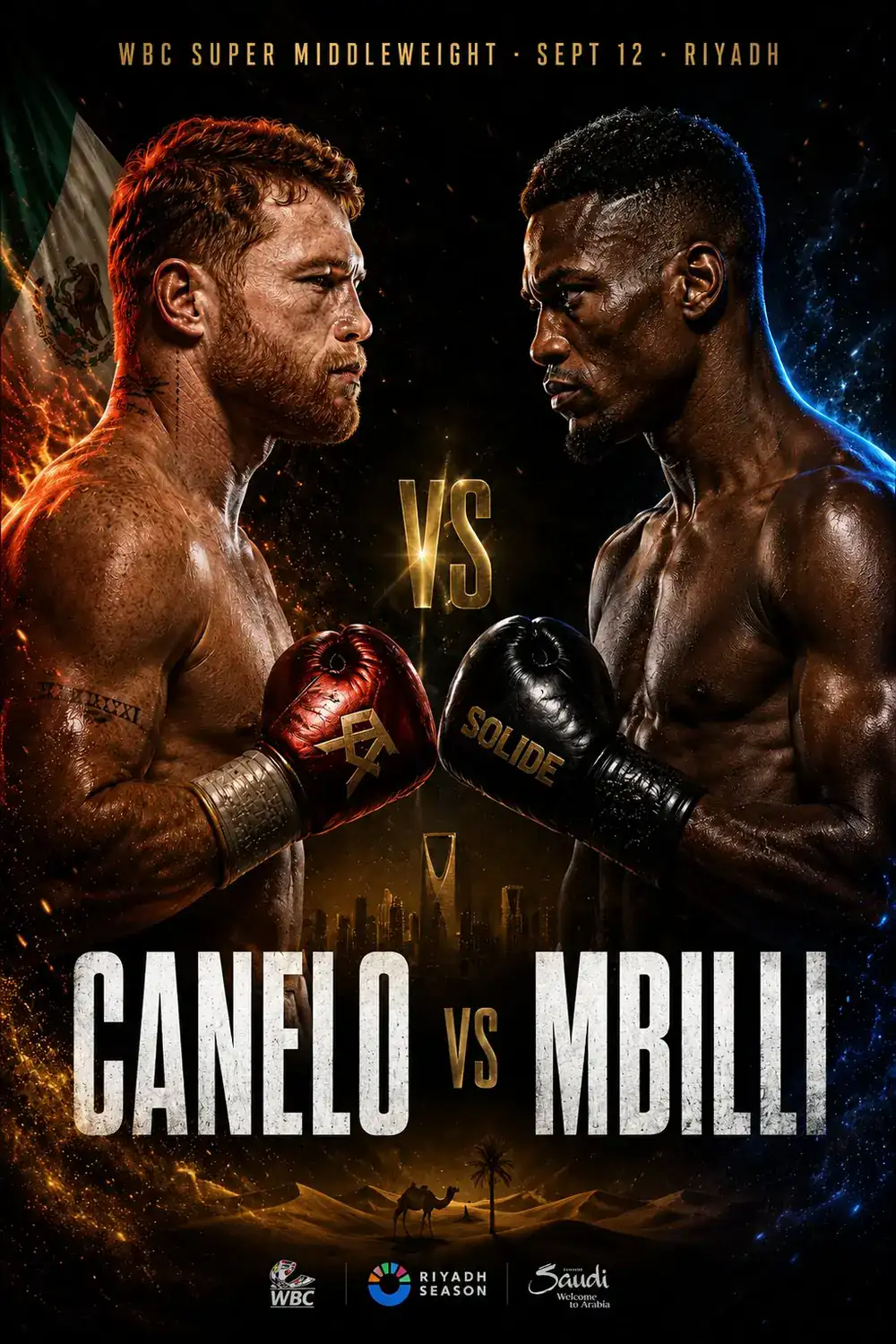 Canelo Alvarez vs Christian Mbilli affiche officielle WBC super-moyens 12 septembre 2026 Riyad Saudi pronostic boxe