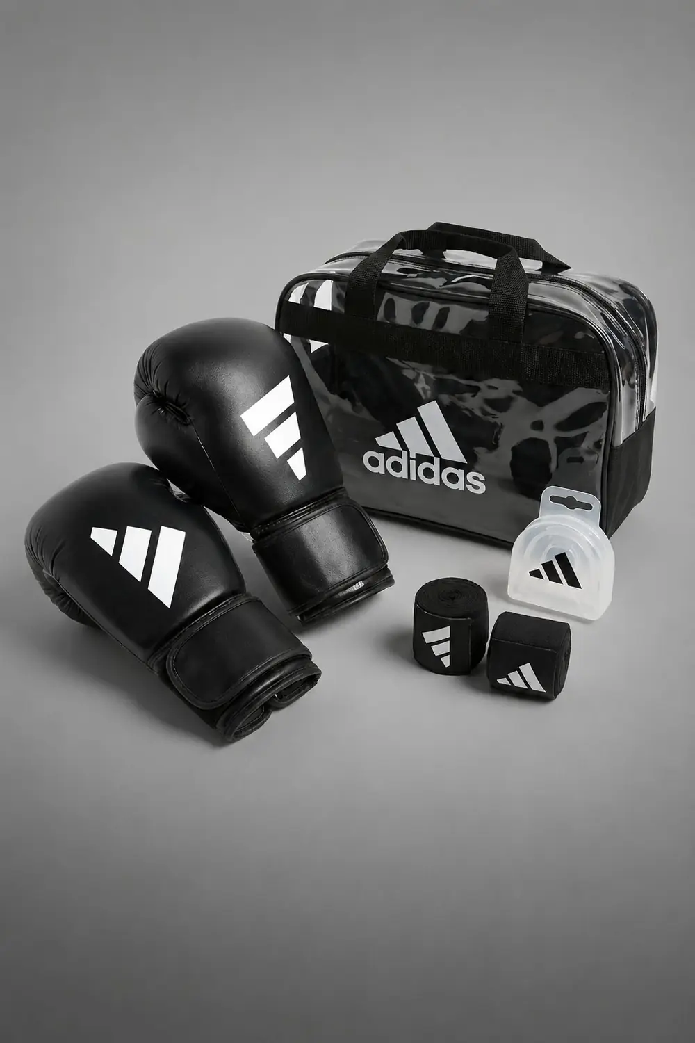 Kit boxe débutant complet Adidas — gants bandes protège-dents 30-100€