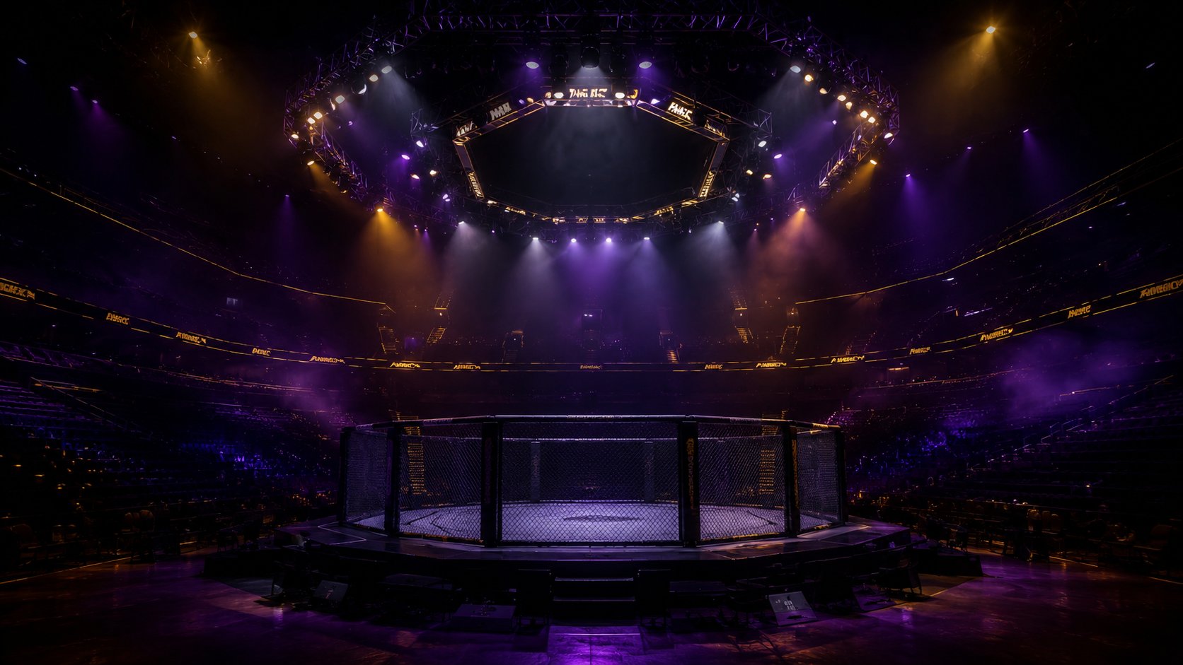 Octogone UFC illuminé à Las Vegas avant le début du gala