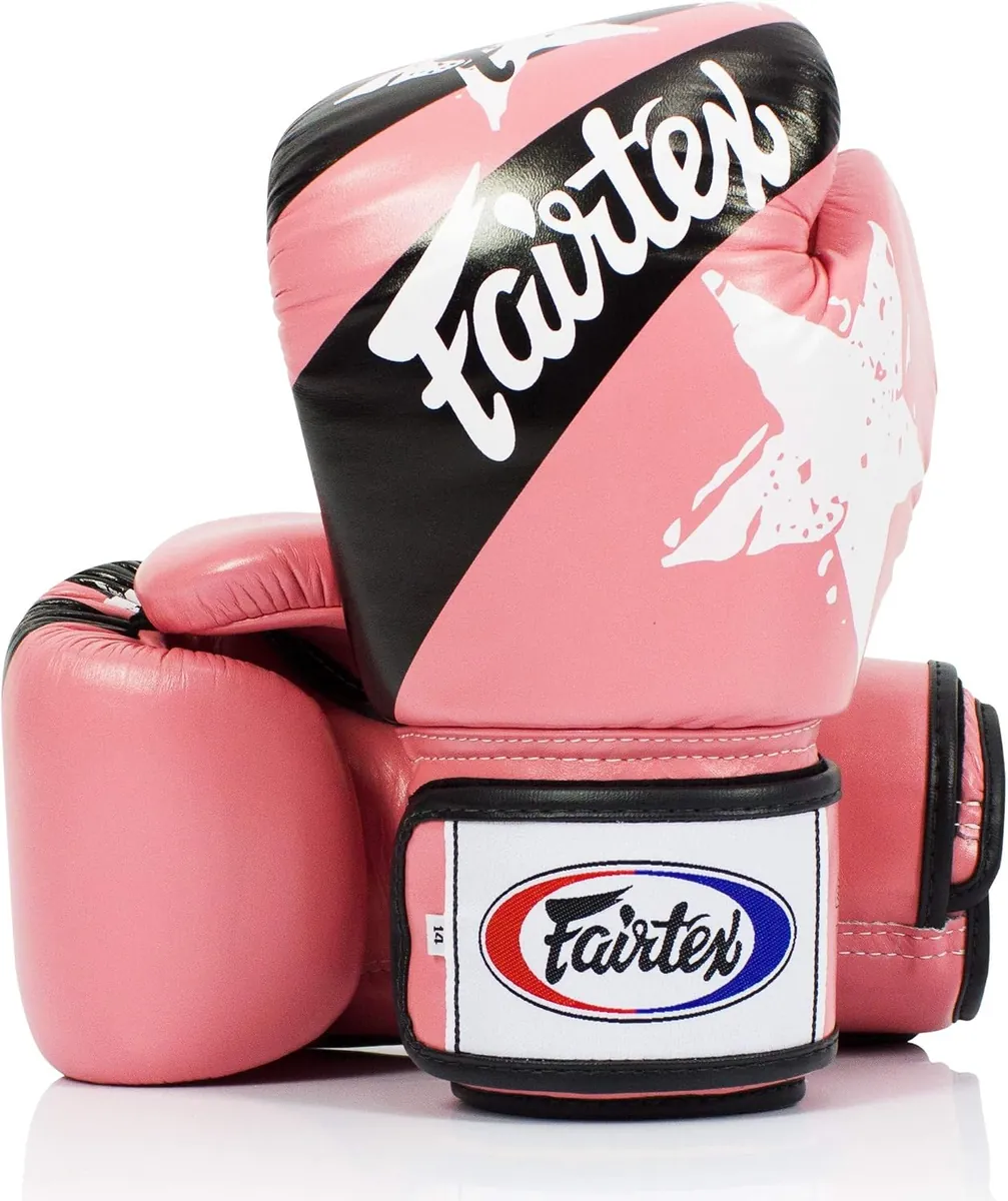 Gants de boxe femme Fairtex BGV1 roses imprimé Nation, cuir véritable coupe Tight Fit